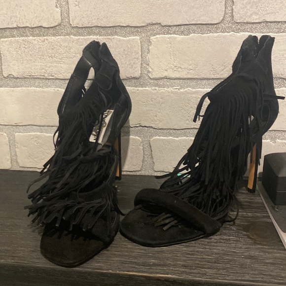 Black tassel heels